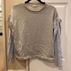 NWOT Grey Sweater with Striped Sleeves